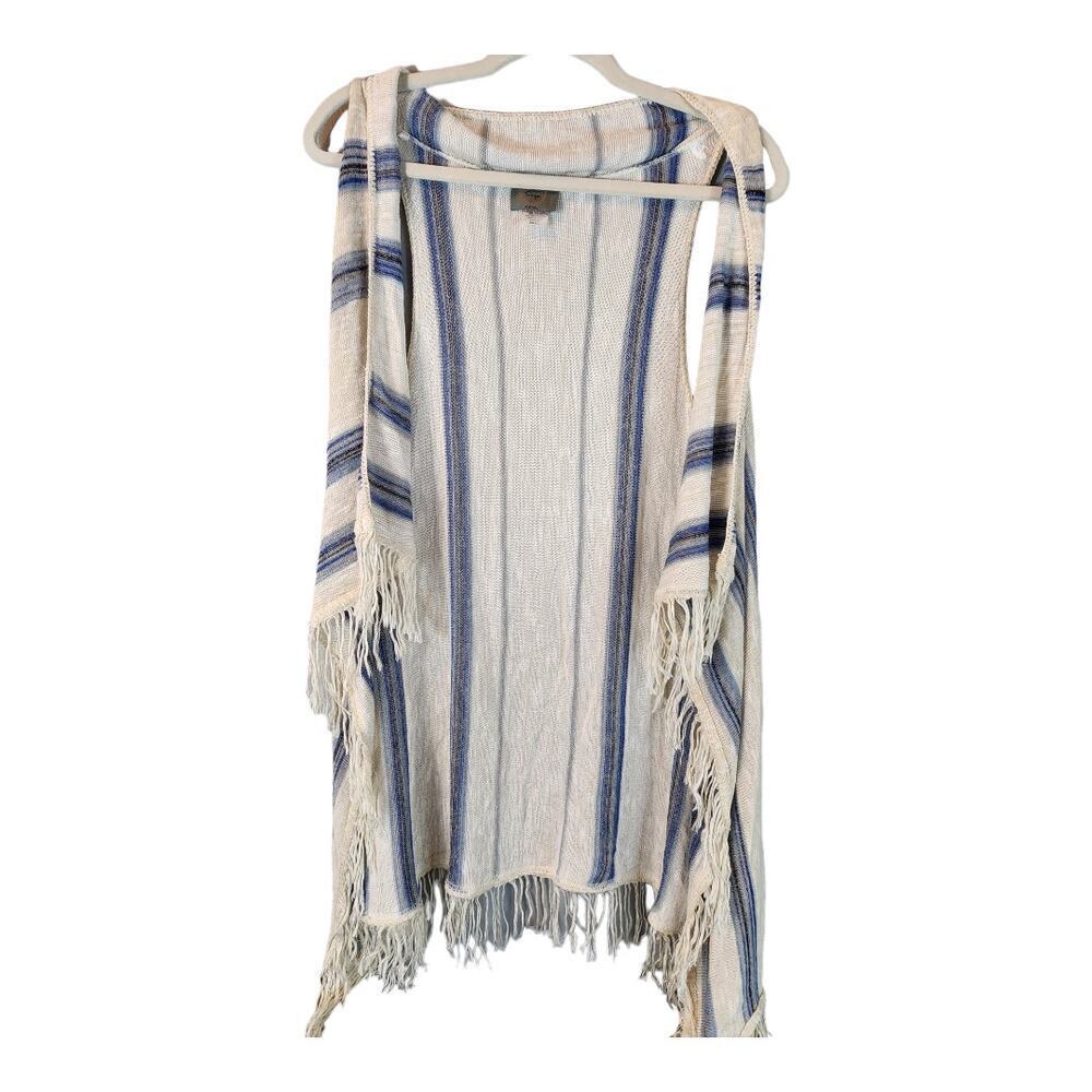 Sweet n Sinful sz small bohemian sweater sleeveless cream & blue striped‎ Hippie